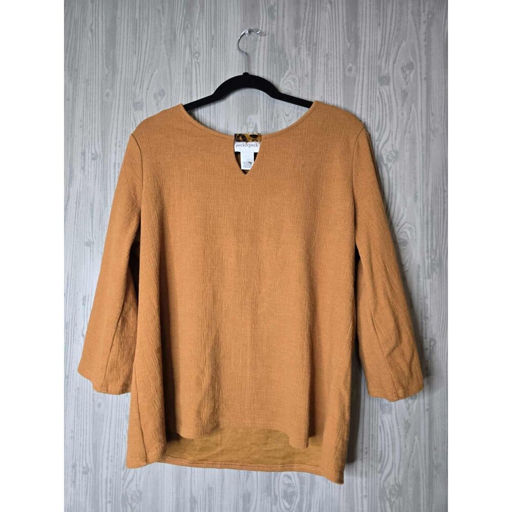 Peck & Peck Mustard Yellow Textured Top Women’s Size Large Bell Sleeve Blouse